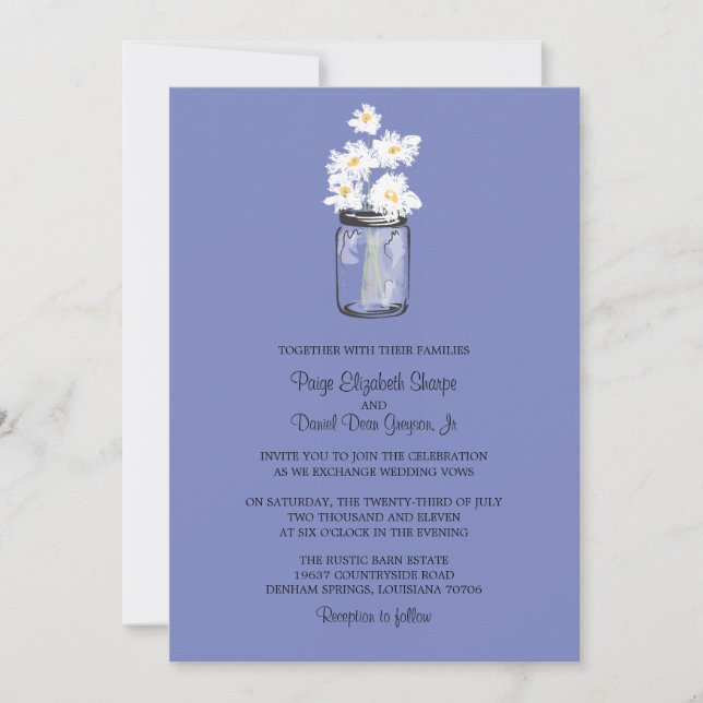 Mason Jar  and White Daisies Wedding Invitation (Front)