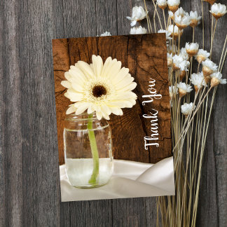 Mason Jar and White Daisy Barn Wedding Thank You Card
