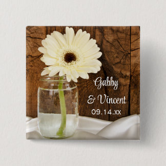 Mason Jar and White Daisy Country Barn Wedding 15 Cm Square Badge