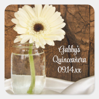 Mason Jar and White Daisy Quinceañera Favour Tag
