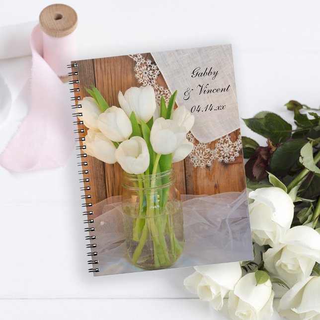 Mason Jar and White Tulips Country Barn Wedding Notebook (Creator Uploaded)
