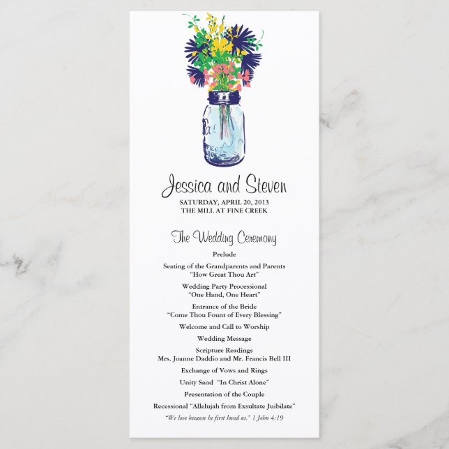 Mason Jar and Wildflowers Program Programme (Front)