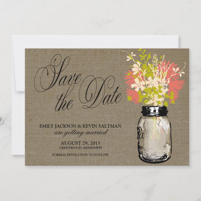 Mason Jar and Wildflowers Save the Date (Front)