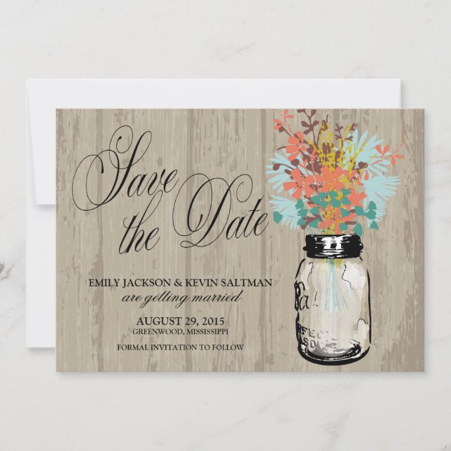 Mason Jar and Wildflowers Save the Date (Front)