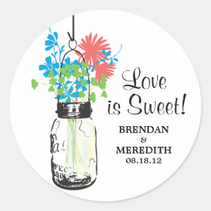 Mason Jar and Wildflowers Wedding Classic Round Sticker