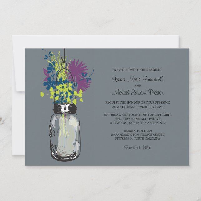 Mason Jar and Wildflowers Wedding Invitations (Front)