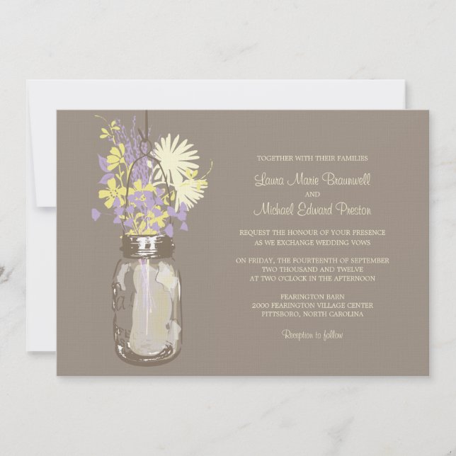 Mason Jar and Wildflowers Wedding Invitations (Front)