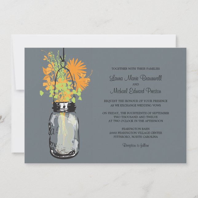 Mason Jar and Wildflowers Wedding Invitations (Front)