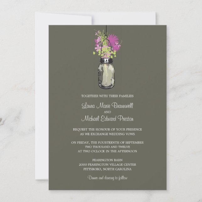 Mason Jar and Wildflowers Wedding Invitations (Front)