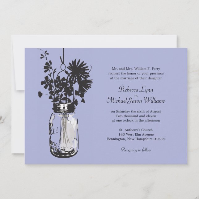 Mason Jar and Wildflowers Wedding Invitations (Front)