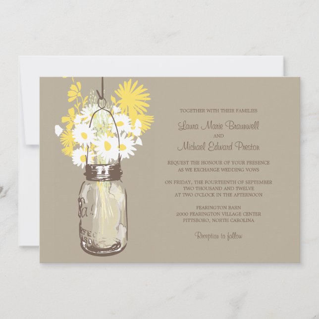 Mason Jar and Wildflowers Wedding Invitations (Front)