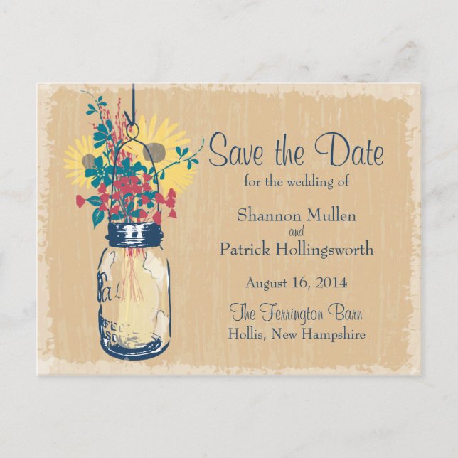 Mason Jar and Wildflowers Wedding Invitations (Front)