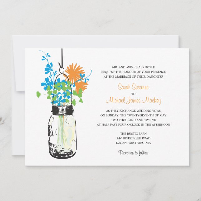 Mason Jar and Wildflowers Wedding Invitations (Front)