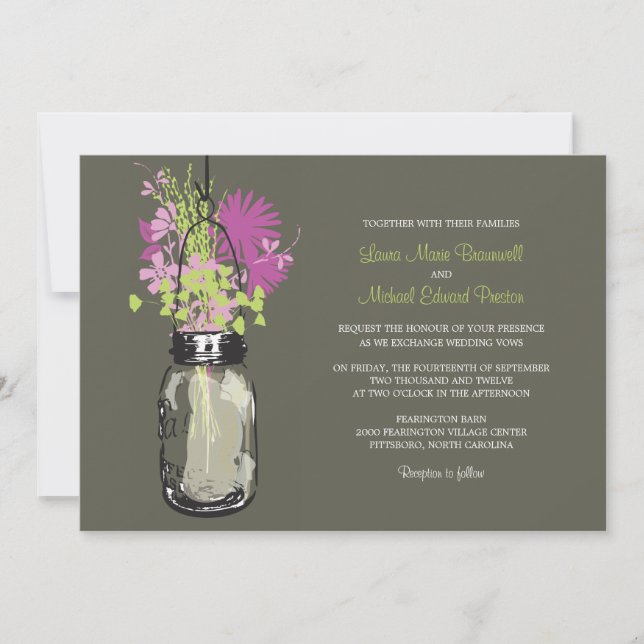 Mason Jar and Wildflowers Wedding Invitations (Front)