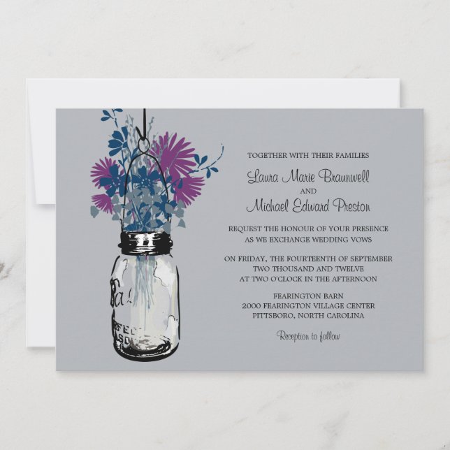 Mason Jar and Wildflowers Wedding Invitations (Front)