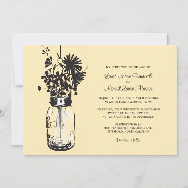 Mason Jar and Wildflowers Wedding Invitations (Front)