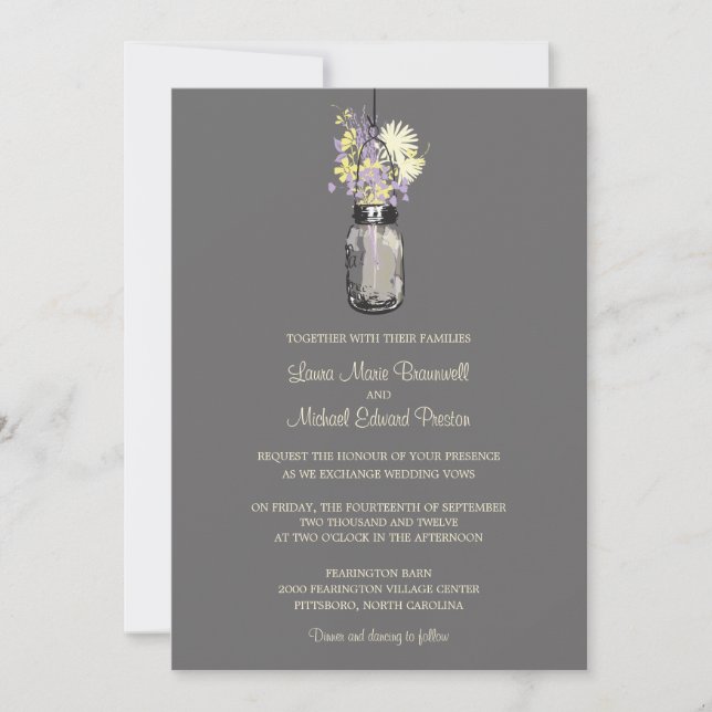 Mason Jar and Wildflowers Wedding Invitations (Front)