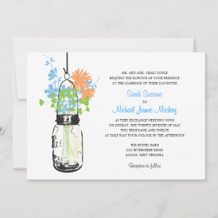 Mason Jar and Wildflowers Wedding Invitations