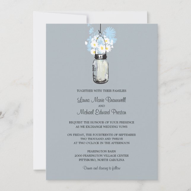 Mason Jar and Wildflowers Wedding Invitations (Front)