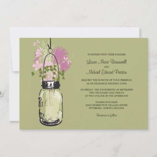 Mason Jar and Wildflowers Wedding Invitations (Front)