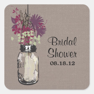 Mason Jar and Wildflowers Wedding Square Sticker