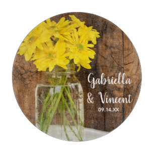 Mason Jar and Yellow Daisies Country Barn Wedding Cutting Board