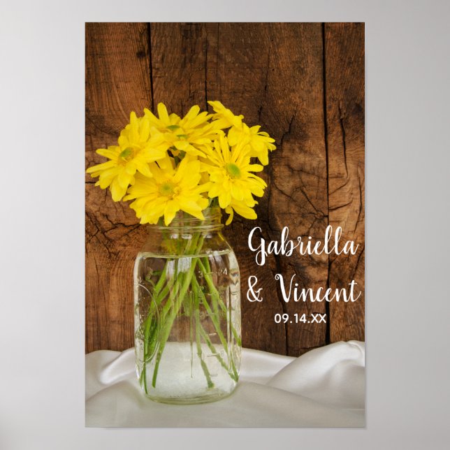 Mason Jar and Yellow Daisies Country Barn Wedding Poster (Front)