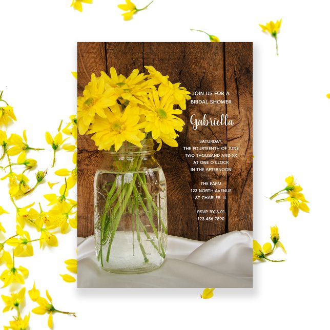 Mason Jar and Yellow Daisies Country Bridal Shower Invitation (Creator Uploaded)