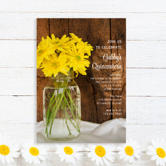 Mason Jar and Yellow Daisies Quinceañera Invitation