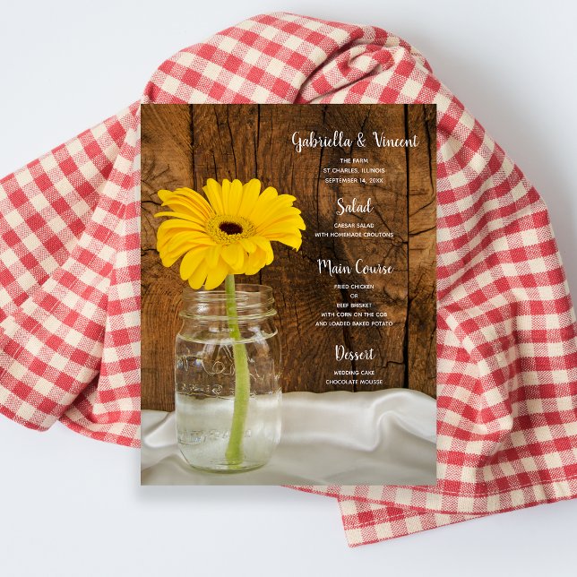 Mason Jar and Yellow Daisy Country Wedding Menu (Creator Uploaded)