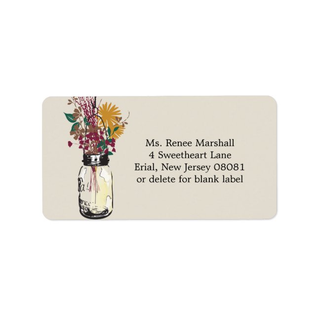 Mason Jar & Autumn Wildflowers Label (Front)