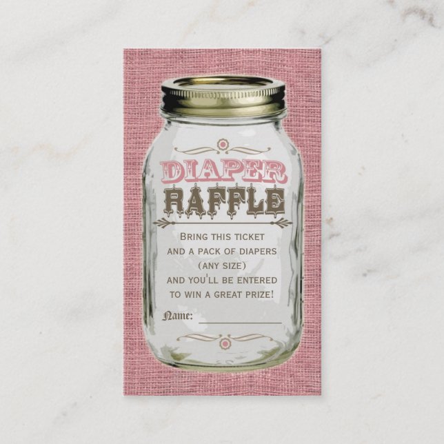 Mason Jar Baby Girl Pink Diaper Raffle Ticket Enclosure Card (Front)