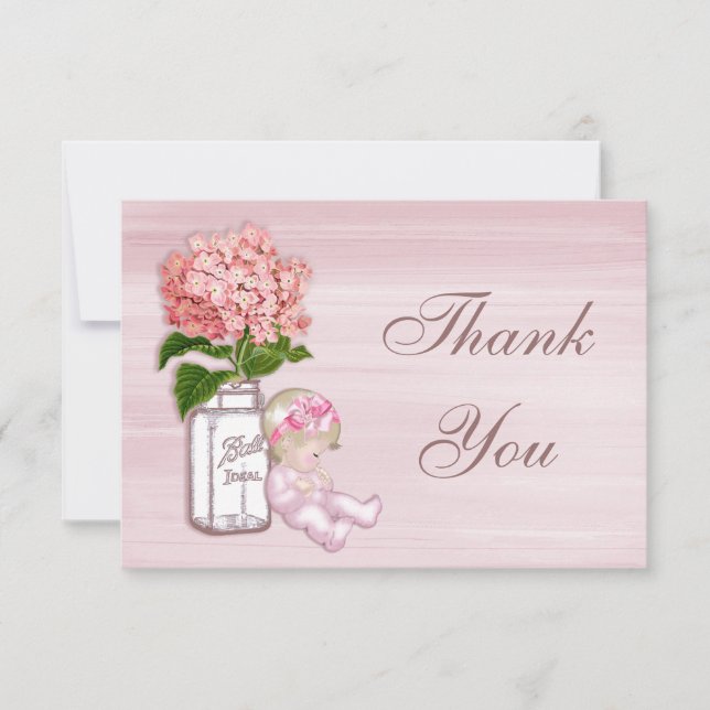 Mason Jar, Baby Girl, Pink Hydrangea Thank You (Front)