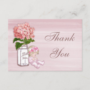 Mason Jar, Baby Girl, Pink Hydrangea Thank You Card