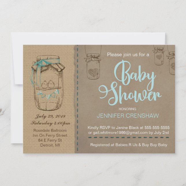 Mason Jar Baby Shower Invitation (Front)