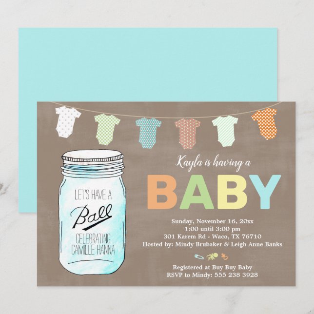 Mason Jar Baby Shower Invitations (Front/Back)