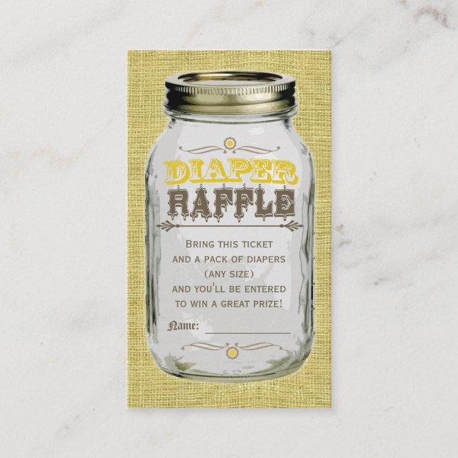 Mason Jar Baby Yellow Diaper Raffle Ticket Enclosure Card (Front)