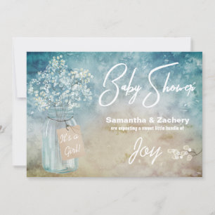 *~* Mason Jar Baby's Breath Baby Shower Rustic Invitation