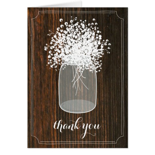 Mason Jar Baby's Breath Barn Wood Thank You Card