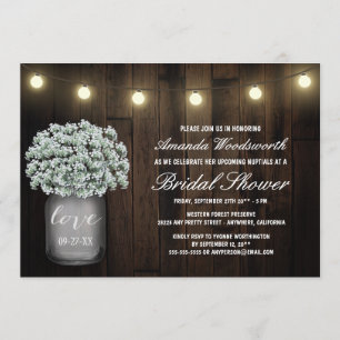 Mason Jar Babys Breath Bridal Shower Invitations