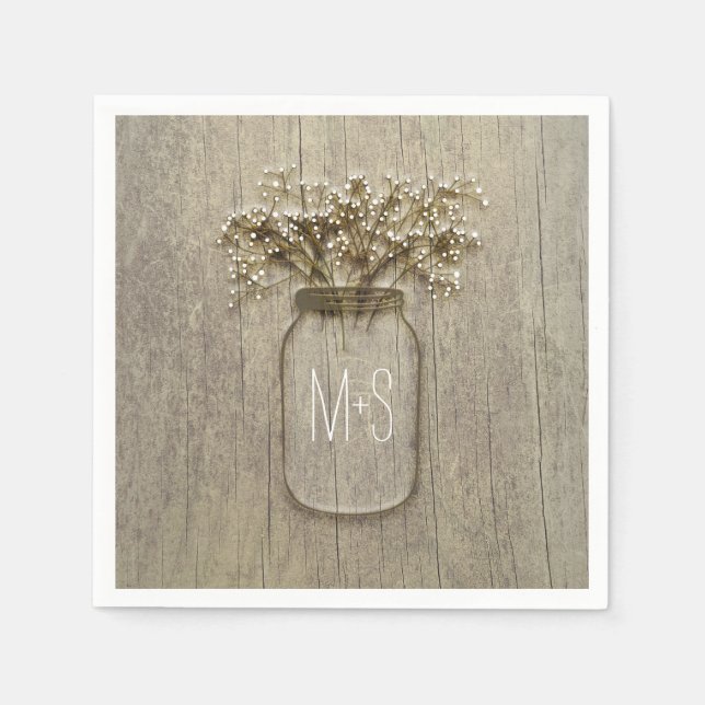 Mason Jar Baby's Breath Rustic Wedding Napkin (Front)
