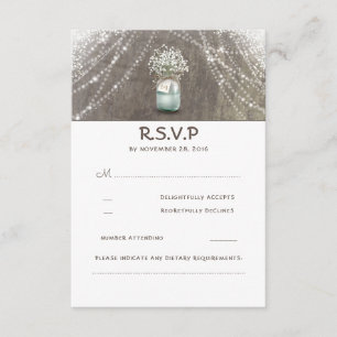 Mason Jar Baby's Breath Rustic Wedding RSVP Cards