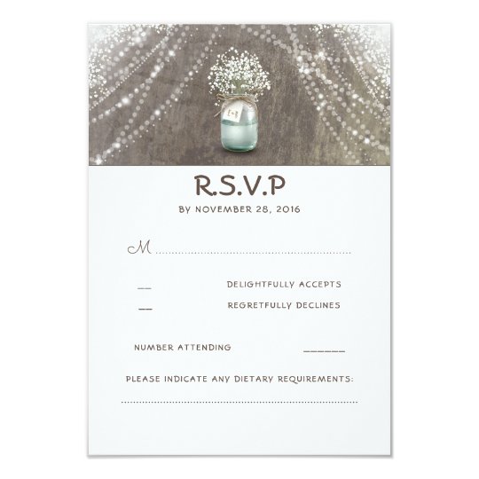 Mason Jar Baby's Breath Rustic Wedding RSVP Cards