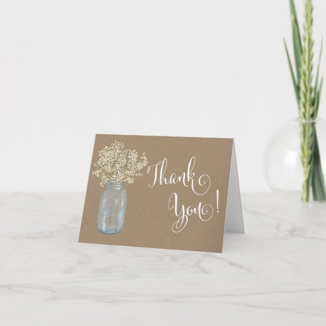 Mason Jar Baby's Breath THank you note (Front)