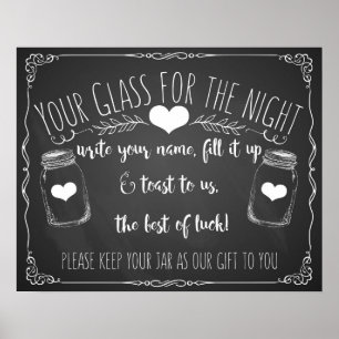 Mason jar bar sign wedding chalkboard