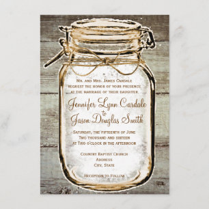 Mason Jar Barn Wood Rustic Wedding Invitations