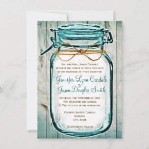 Mason Jar Barn Wood Rustic Wedding Invitations