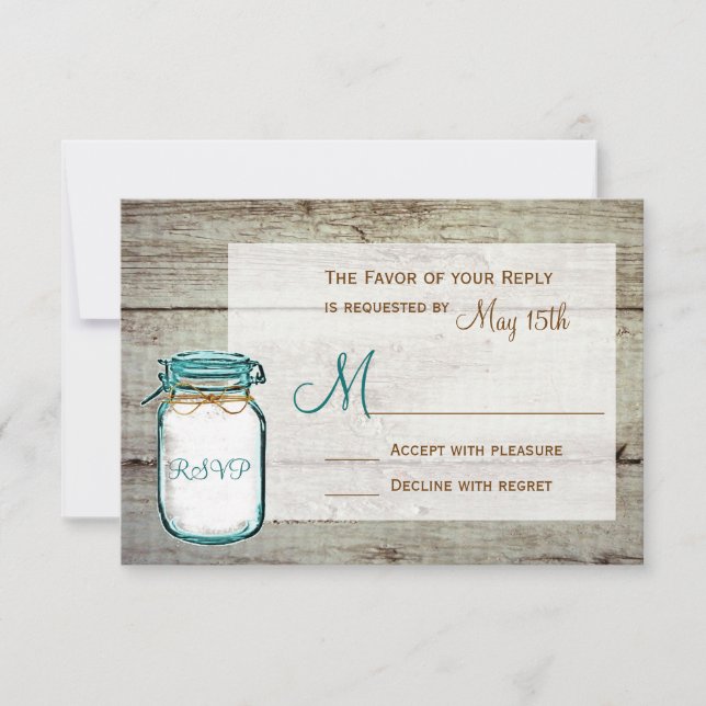 Mason Jar Barn Wood Rustic Wedding RSVP Cards (Front)