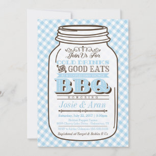 Mason Jar BBQ Invitation, Couples Baby Shower Boy Invitation