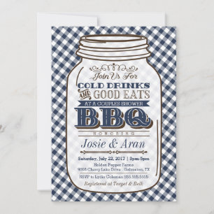 Mason Jar BBQ Invitation, Couples Shower Navy Blue Invitation
